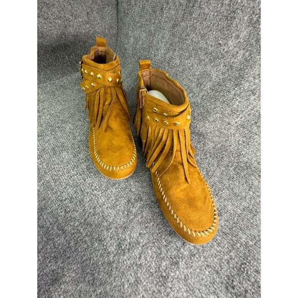 Soda Shoes Women's 10 Dahlia Faux Suede Moccasin Fringe Ankle Bootie - Picture 10 of 16